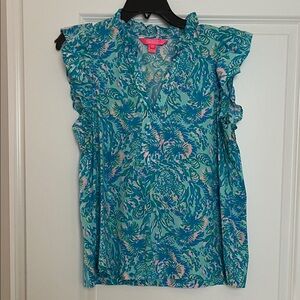 Lilly Pulitzer Teal and Pink Patterned Blouse